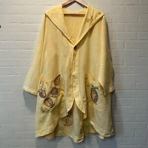 Blue Fish Art To Wear Hand Painted Linen Jacket Folk Gallery Piece Size 16